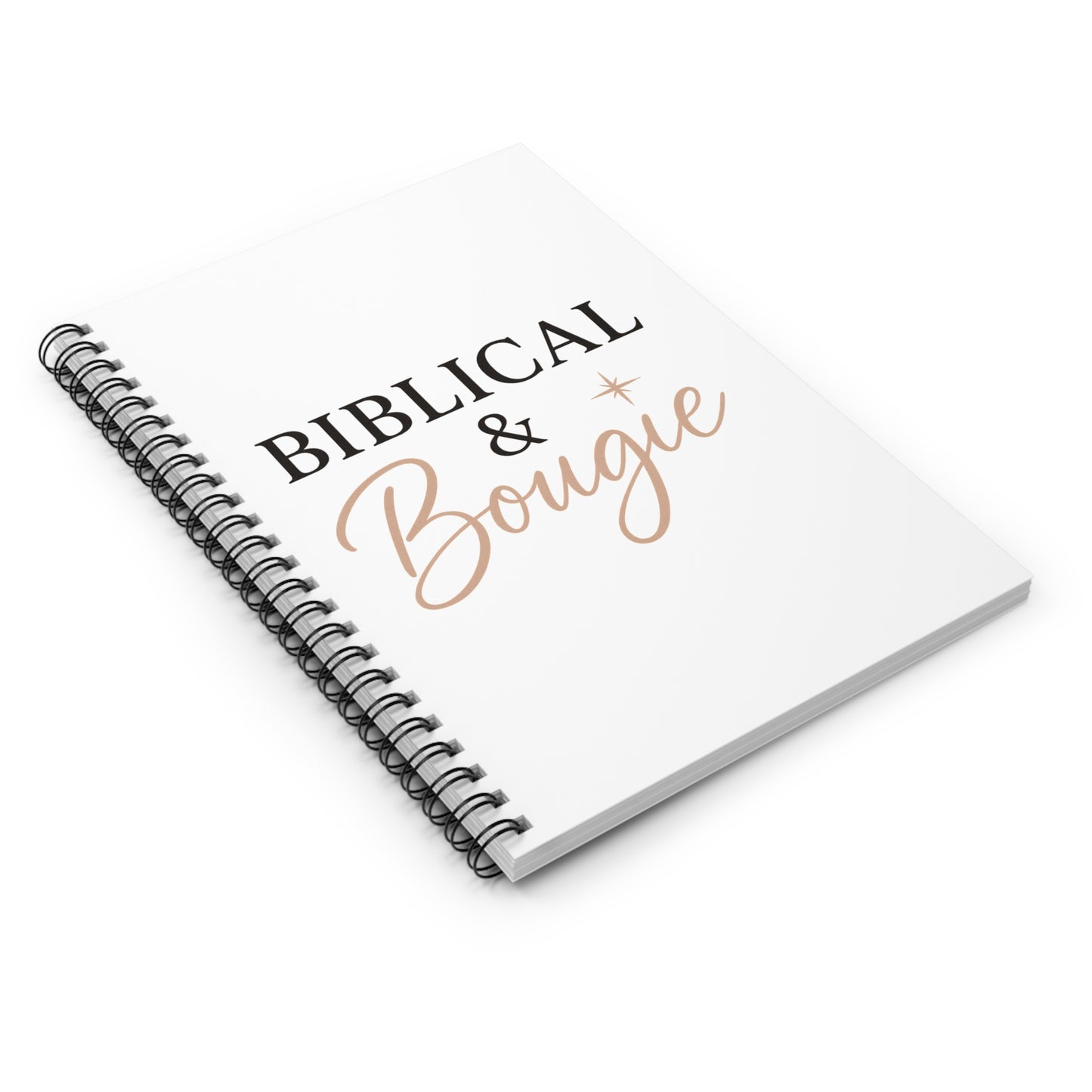 "Biblical & Bougie" Spiral Notebook – Black Lettering Christian Journal for Faith-Filled Glam Queens