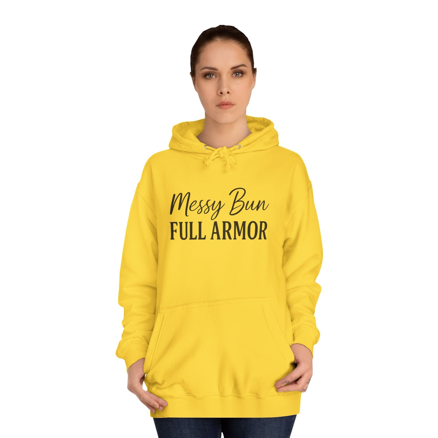"Messy Bun. Full Armor." Unisex Hoodie – Bold Christian Hoodie for Faith-Filled Women on a Mission