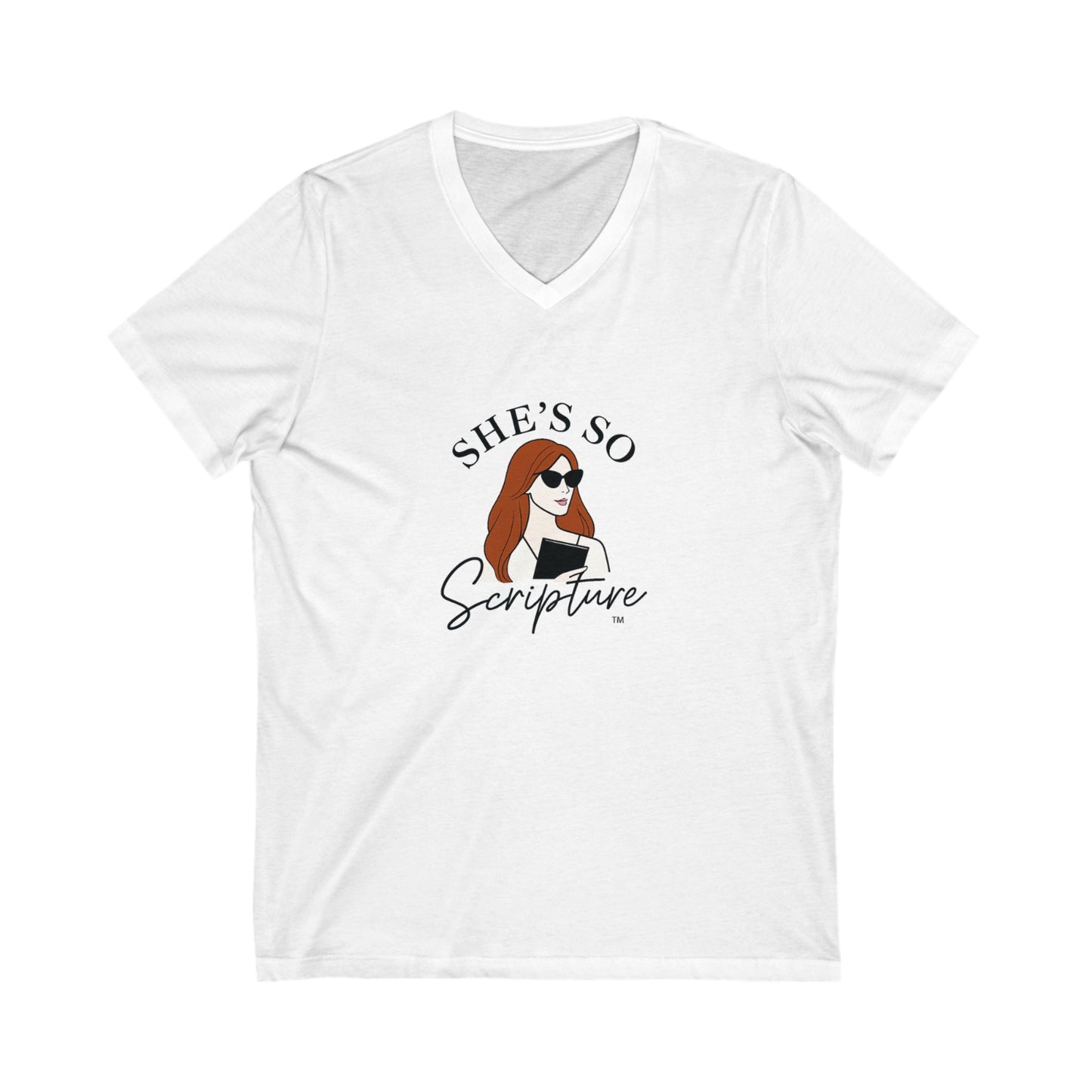 She’s So Scripture™ Unisex V‑Neck Tee – Empowering Everyday Graphic Top