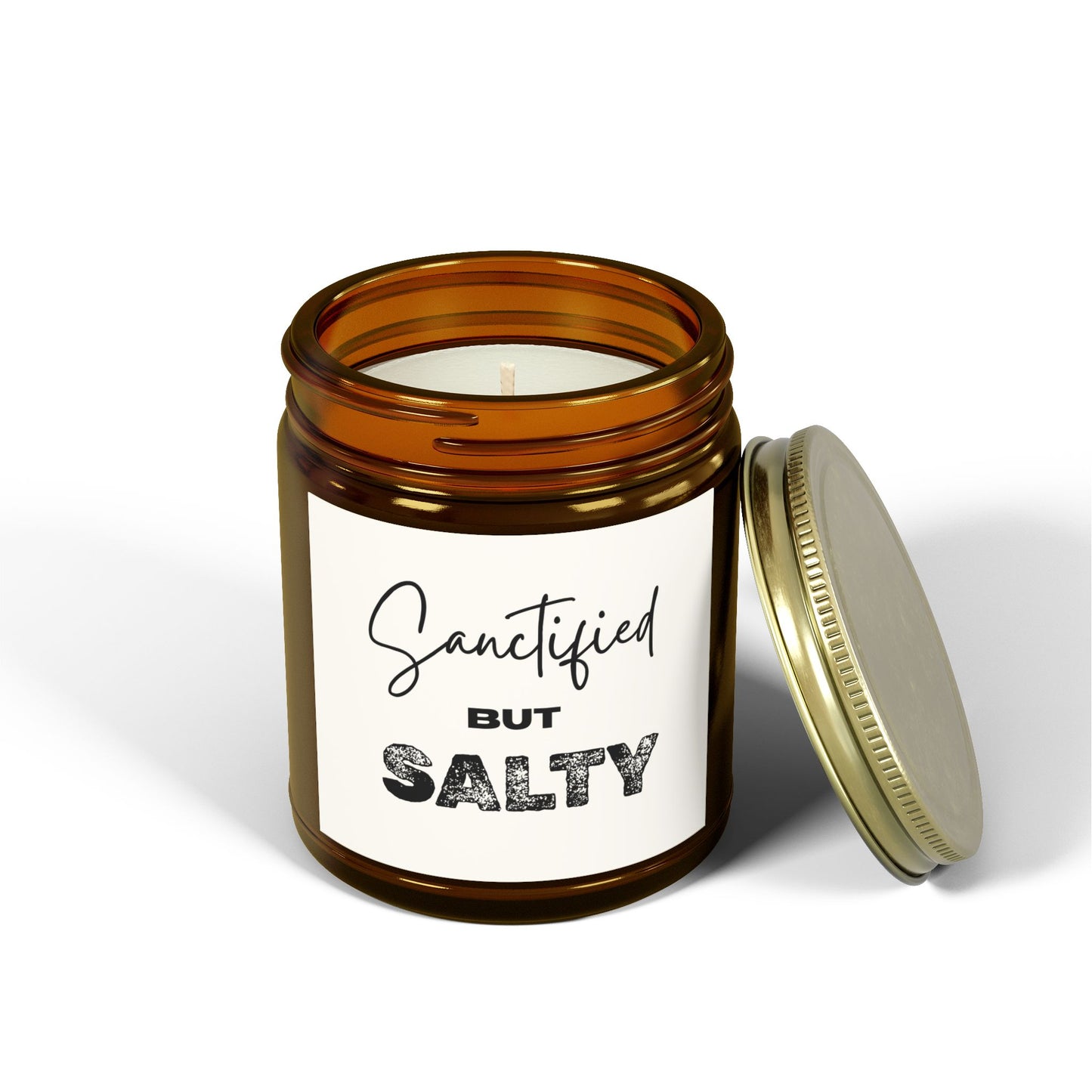 "Sanctified but Salty" Scented Candle – 4oz Coconut Apricot Wax, Funny Christian Gift, Faith-Based Home Decor with Attitude