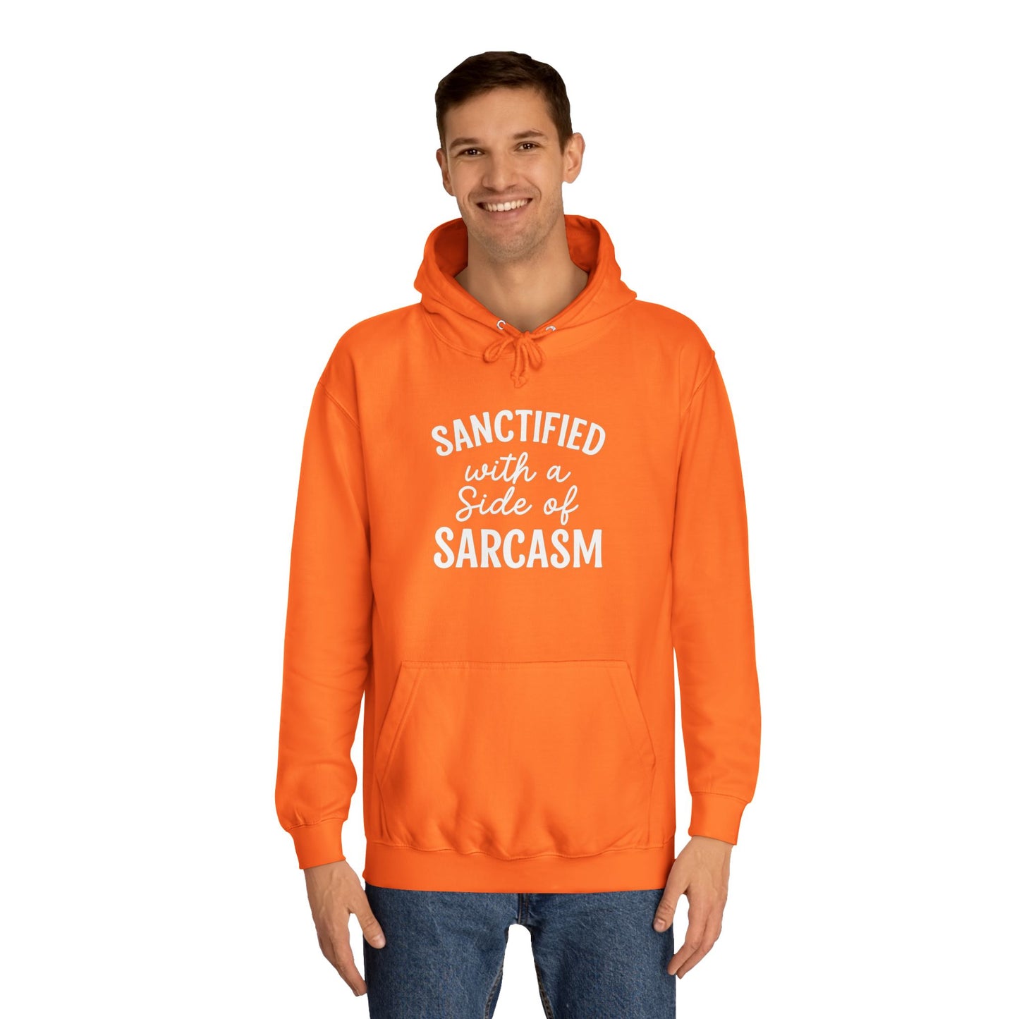 Sanctified with a Side of Sarcasm Hoodie – White Lettering | Funny Christian Hoodie for Sassy Believers & Cozy Faith Vibes