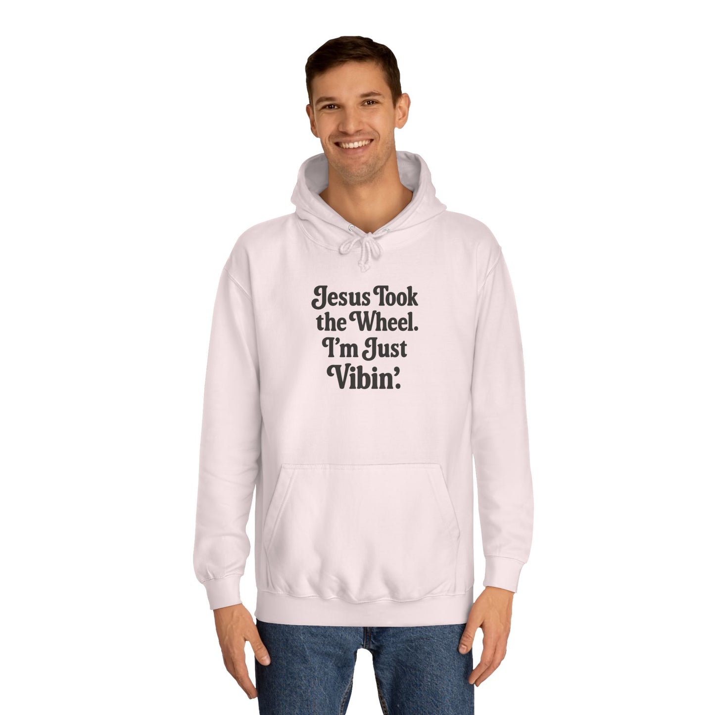"Jesus Took the Wheel. I'm Just Vibin." Unisex Hoodie – Cozy Christian Sweatshirt for Faith-Filled Chill & Everyday Comfort