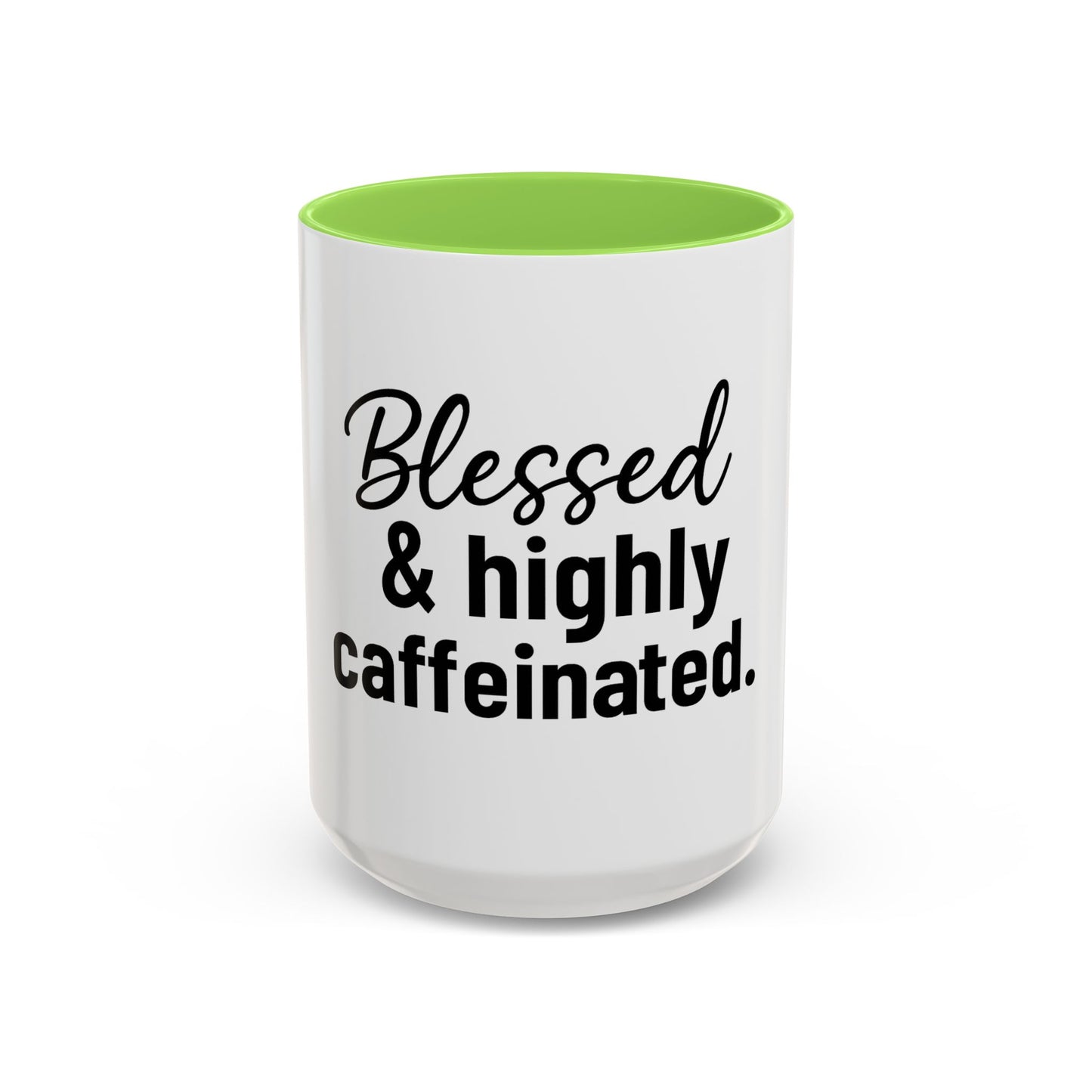 Blessed & Highly Caffienated Colorful Scripture Mugs – 11 oz & 15 oz Ceramic • Pop Then Pray