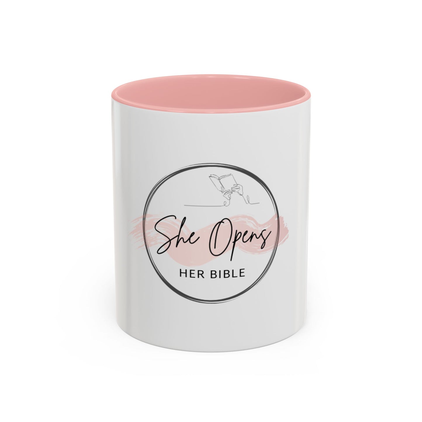She Opens Her Bible™ Accent Mug (11 oz & 15 oz) – Faith‑Inspired Ceramic Coffee Cup