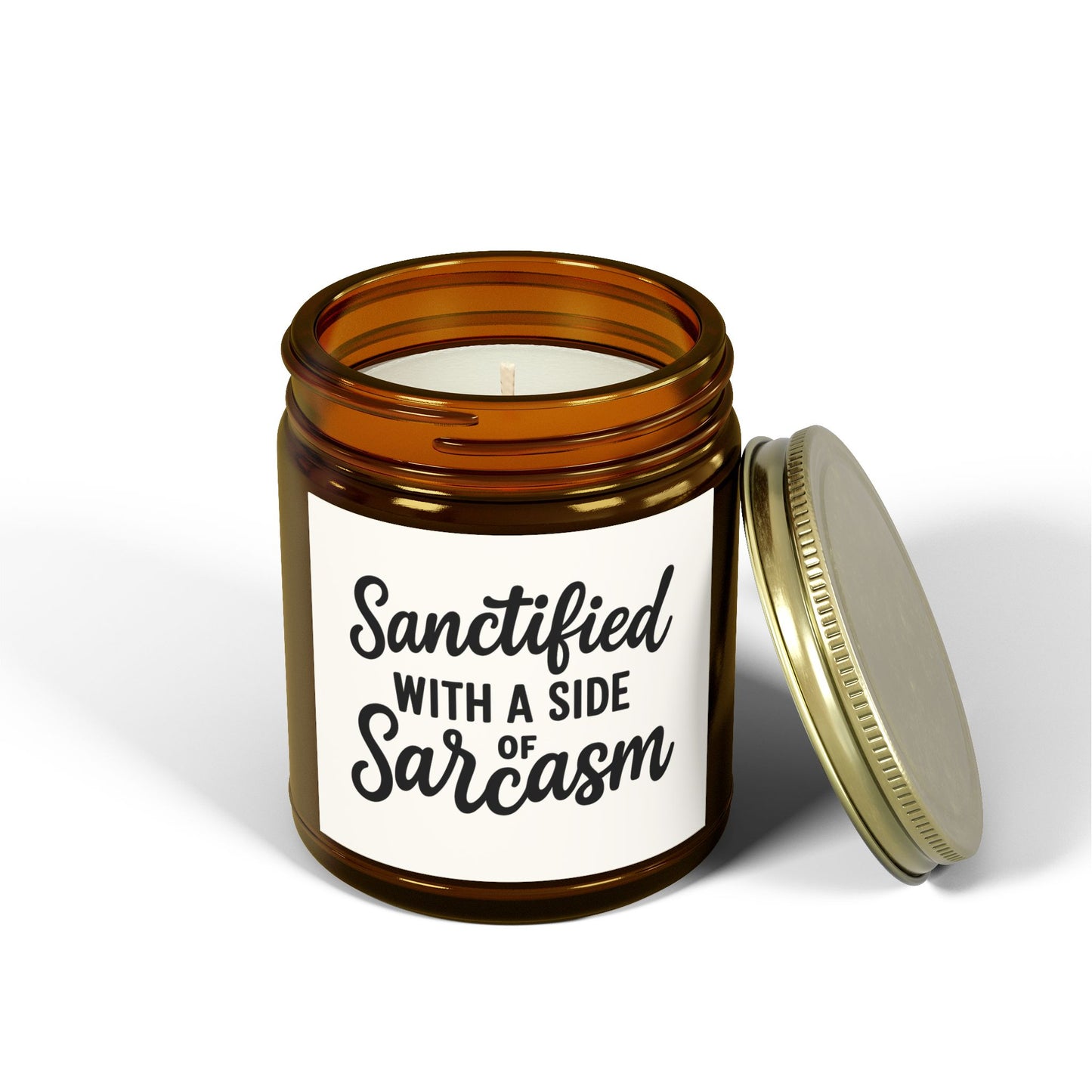 Sanctified with a Side of Sarcasm Candle – 4oz Scented Coconut Apricot Wax, Funny Christian Gift, Faith-Based Home Decor