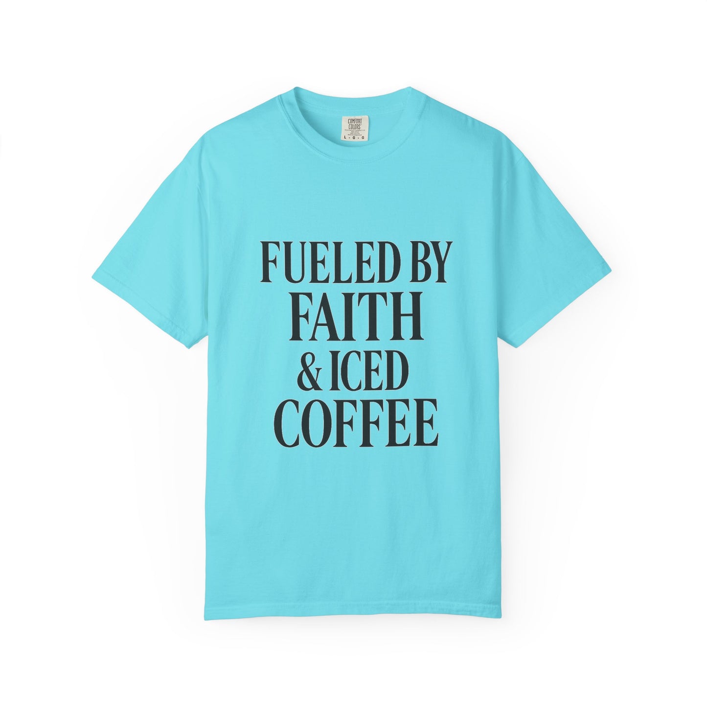 I Run on Faith & Iced Coffee Tee – Round‑Neck Unisex Shirt • Caffeine + Conviction