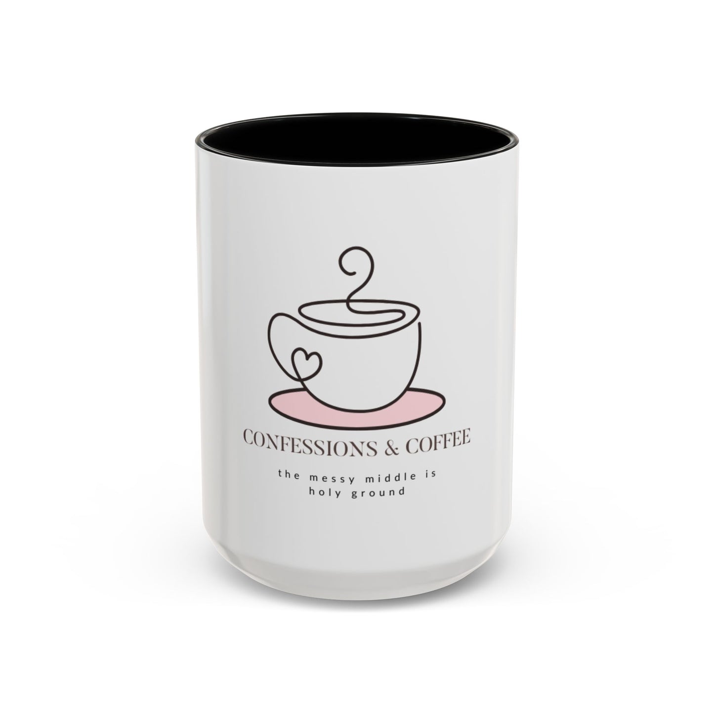 Confessions & Coffee Accent Mug - Inspirational Quote Coffee Cup for Cozy Mornings, Gift for Coffee Lovers, Home Decor