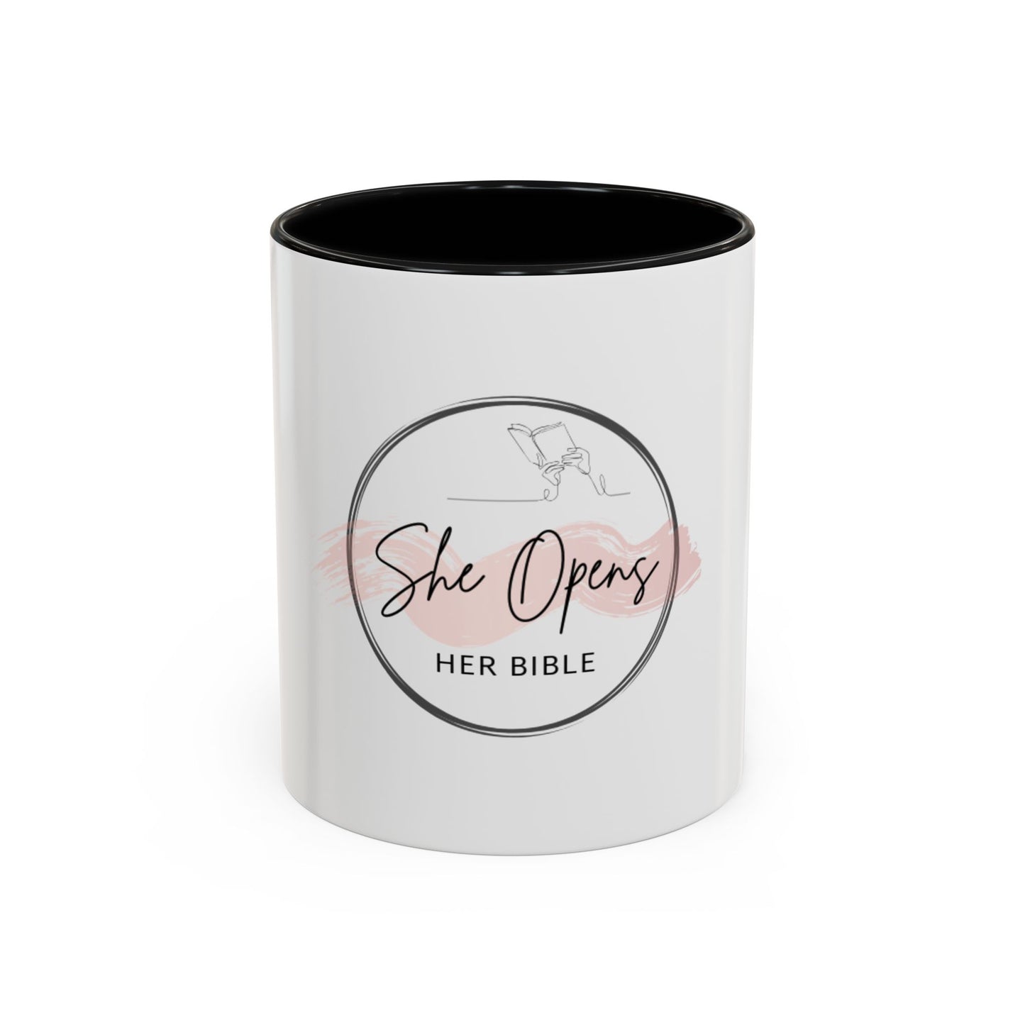 She Opens Her Bible™ Accent Mug (11 oz & 15 oz) – Faith‑Inspired Ceramic Coffee Cup