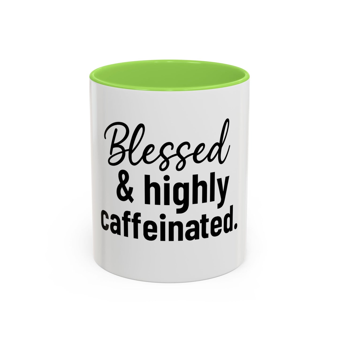 Blessed & Highly Caffienated Colorful Scripture Mugs – 11 oz & 15 oz Ceramic • Pop Then Pray