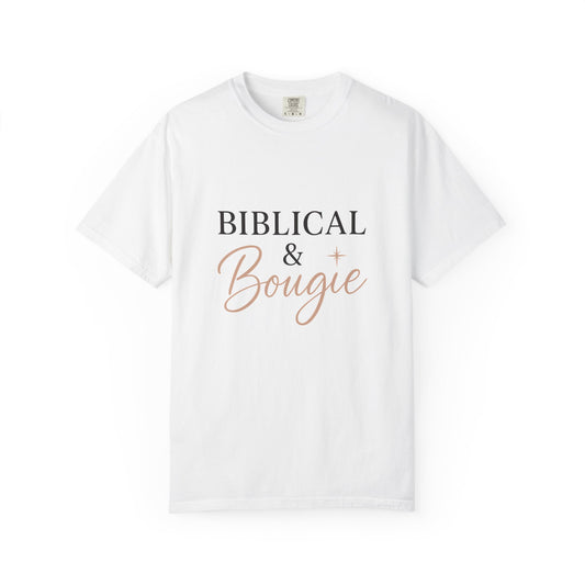 "Biblical & Bougie" Unisex T-Shirt – Black Lettering Faith-Based Tee for Stylish Christian Queens