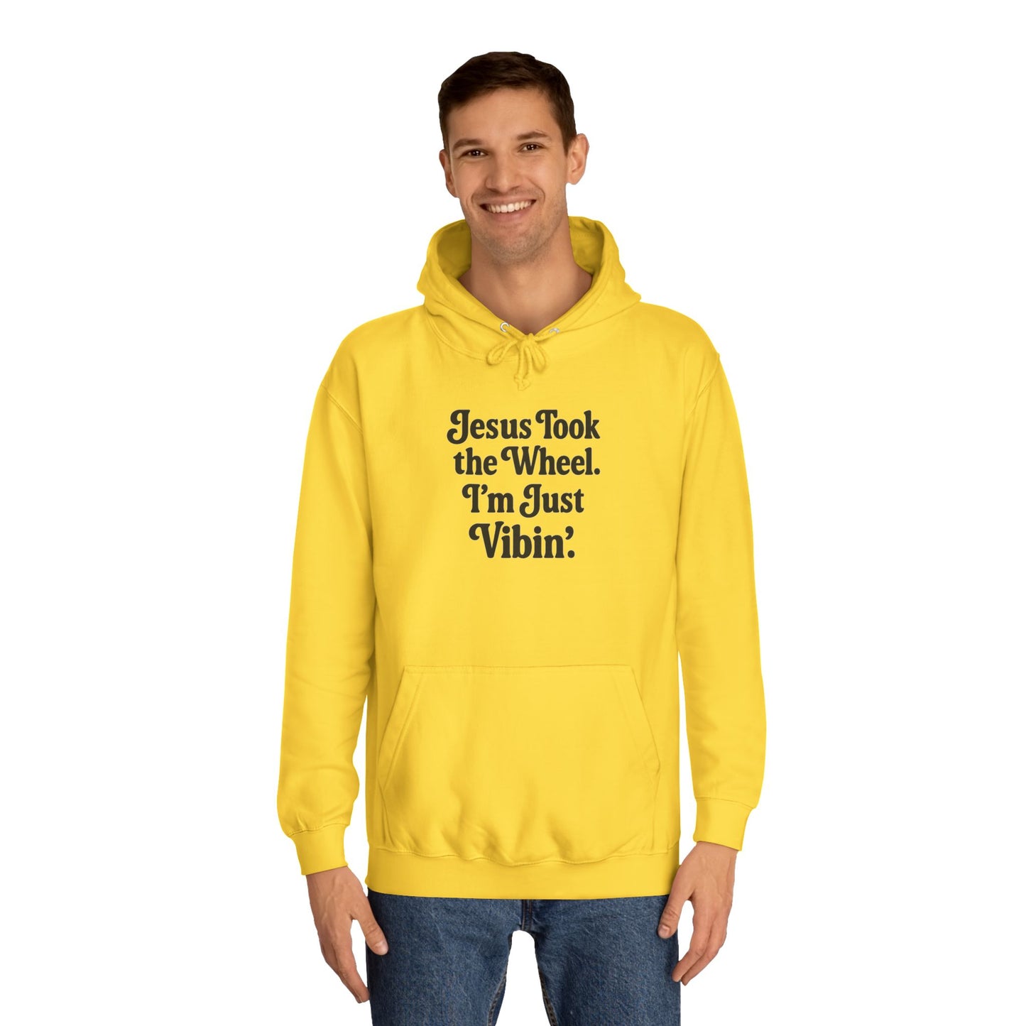 "Jesus Took the Wheel. I'm Just Vibin." Unisex Hoodie – Cozy Christian Sweatshirt for Faith-Filled Chill & Everyday Comfort