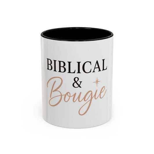 "Biblical & Bougie" Coffee Mug – Black Lettering Christian Mug for Faith-Filled Queens with Flavor