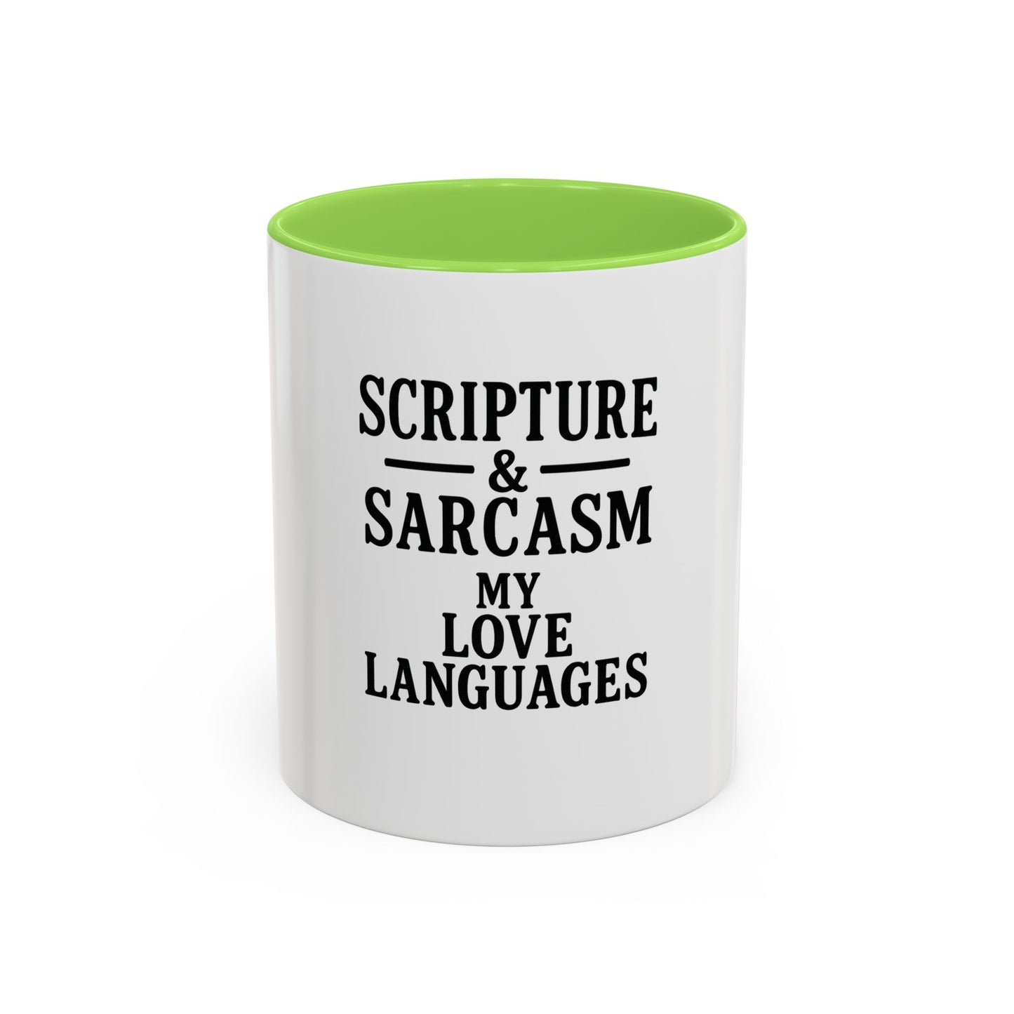 Scripture & Sarcasm. My Love Languages™ Coffee Mug – Funny Christian Gift for Women, Friends & Bible Study