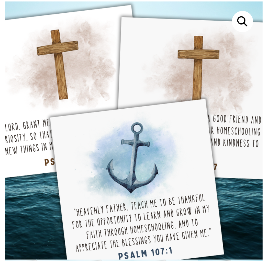 Christian Prayer Cards For Young Students – Anchor and Cross Set