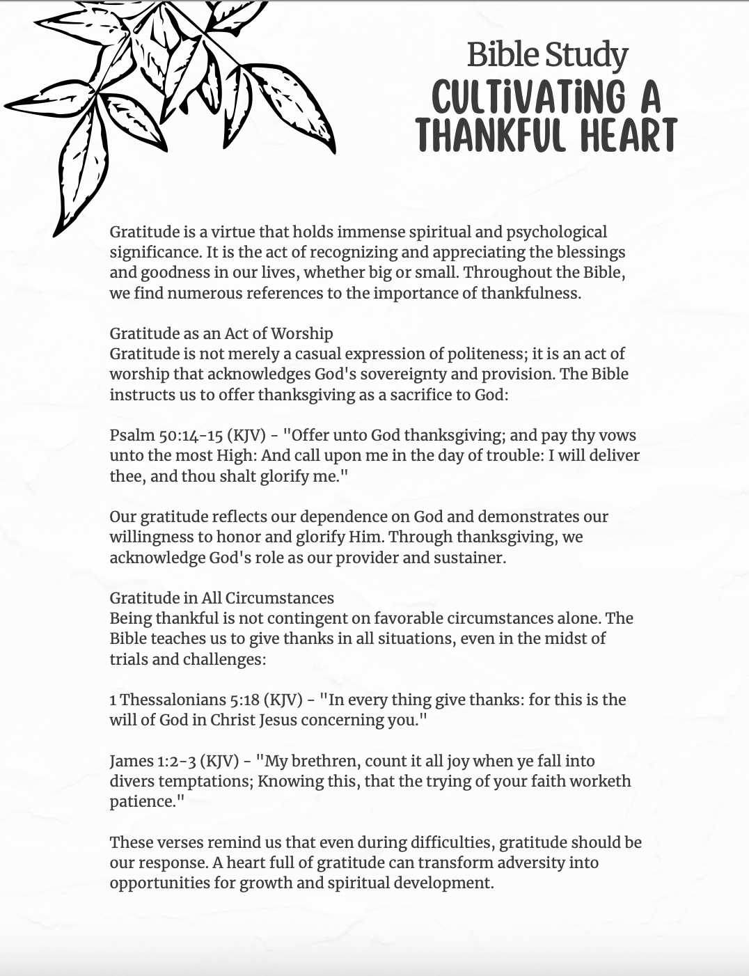 Cultivating a Thankful Heart Mini-Bible Study