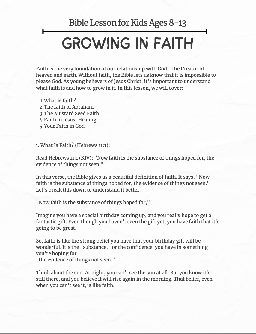 Growing in Faith: Comprehensive Bible Study Guide for Kids & Teens, Ages 8-13
