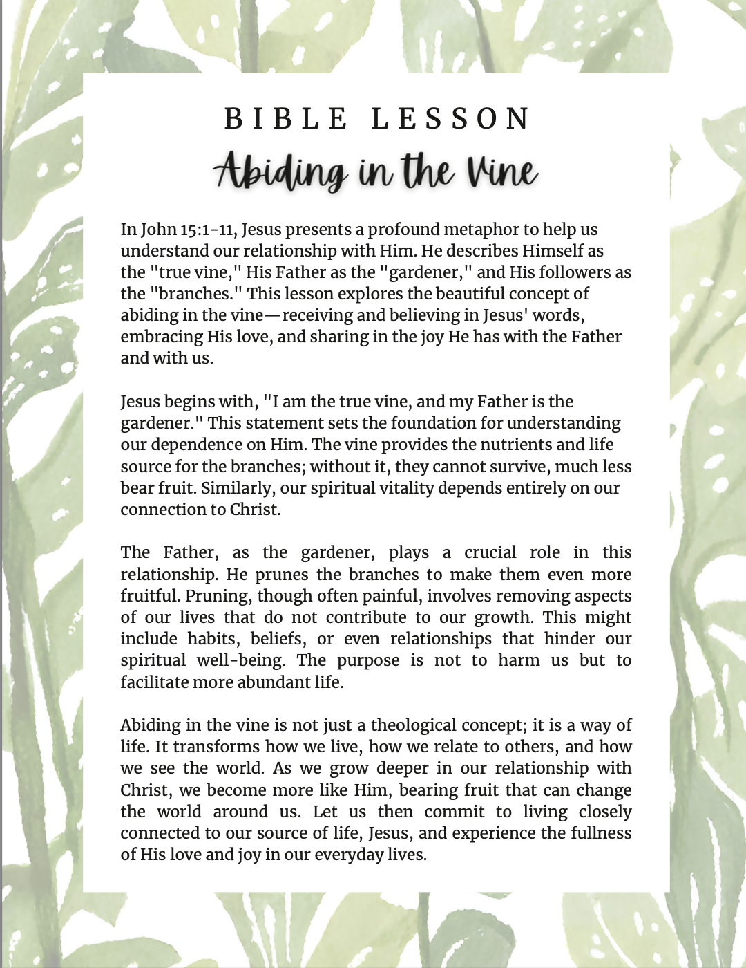 Abiding in the Vine: A Pathway to Transformed Living - Bible Lessons Guidebook