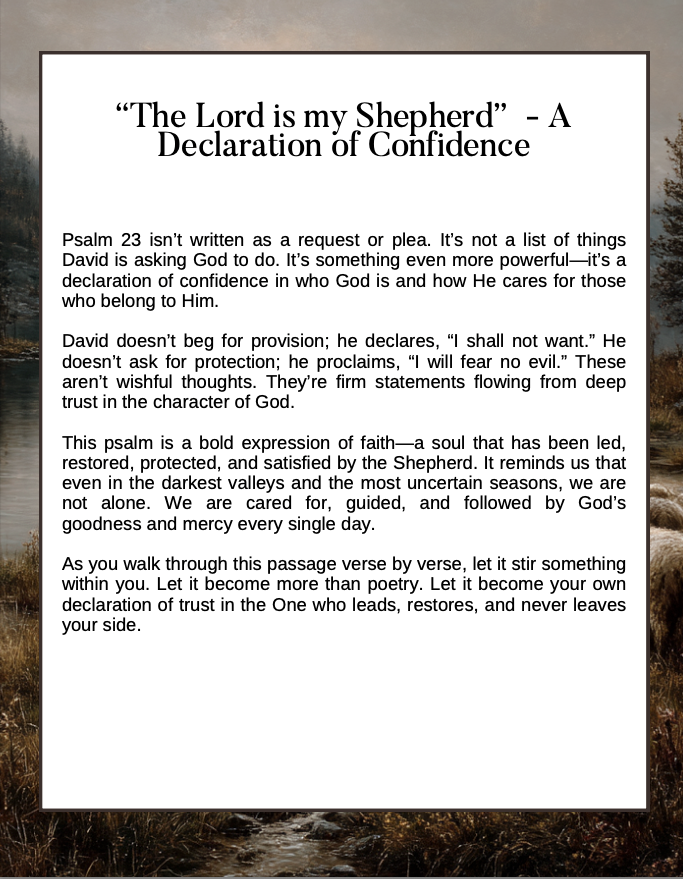 Psalm 23 Devotional Breakdown: A Prayer of Trust and Provision | 7-Day Guided Bible Study & Prayer Journal