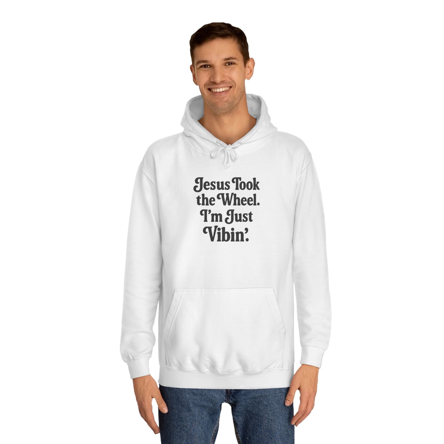 "Jesus Took the Wheel. I'm Just Vibin." Unisex Hoodie – Cozy Christian Sweatshirt for Faith-Filled Chill & Everyday Comfort