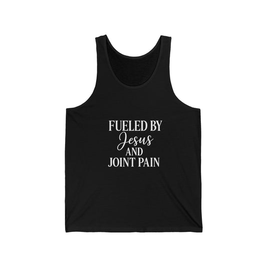 Fueled by Jesus & Joint Pain” Unisex Jersey Tank – Faith + Chronic Illness Statement Tee