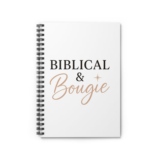 "Biblical & Bougie" Spiral Notebook – Black Lettering Christian Journal for Faith-Filled Glam Queens