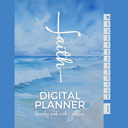 Faith Digital Planner - Watercolor Beach Edition: Comprehensive Spiritual Growth & Daily Management Guide