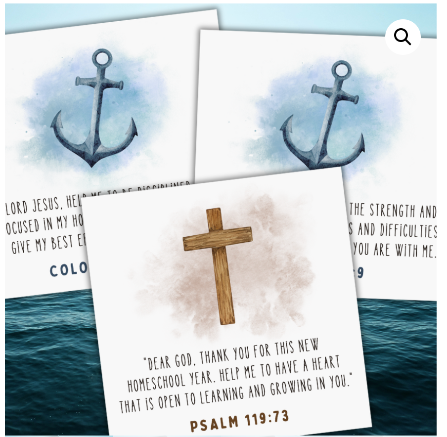 Christian Prayer Cards For Young Students – Anchor and Cross Set