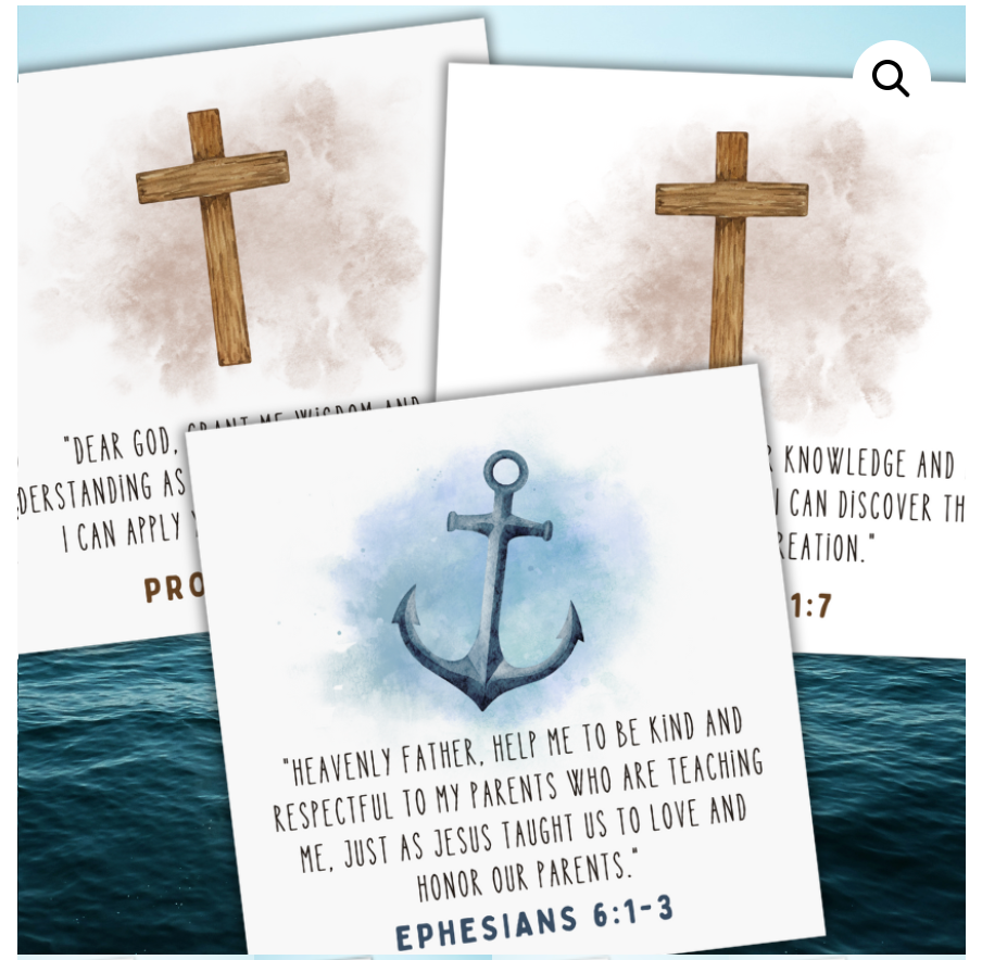 Christian Prayer Cards For Young Students – Anchor and Cross Set