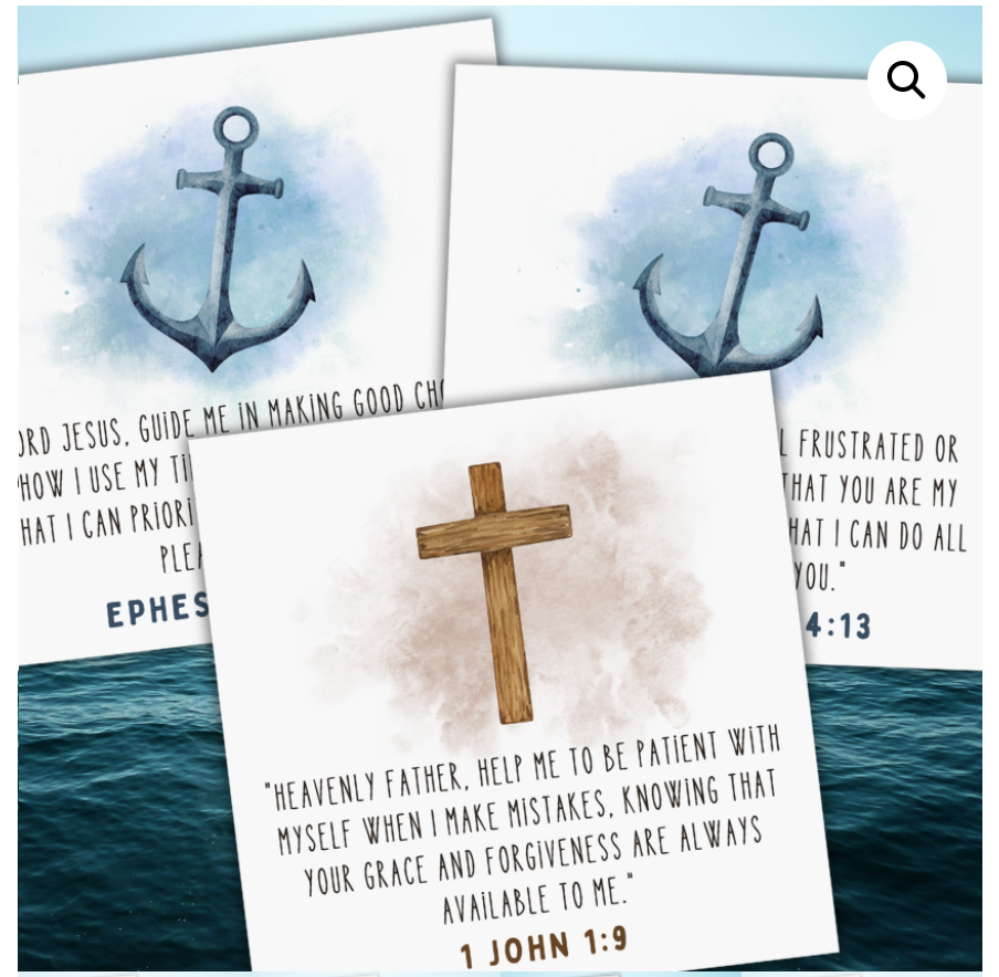 Christian Prayer Cards For Young Students – Anchor and Cross Set